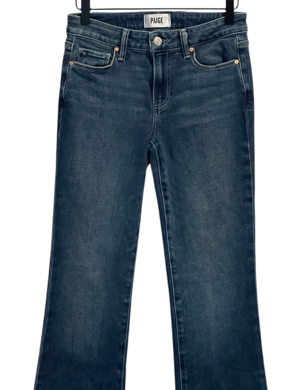 PAIGE Laurel Canyon, Boot Cut, High Rise Jeans, Medium Wash, Raw Hem, Size 27 - Picture 13 of 13